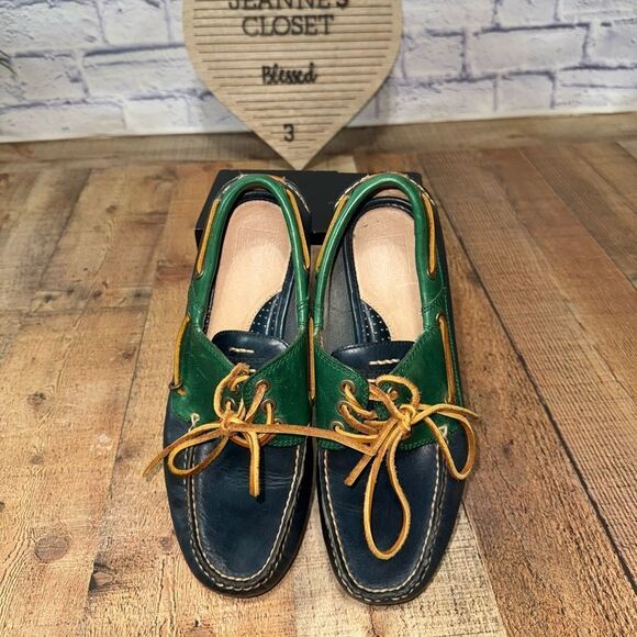 Frye Sully Boat  Leather Shoes Mens Size 8.5 M Green Navy Colorblock Loafers main image 8